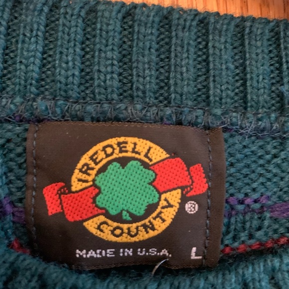 Iredell County Sweater Men L 3d Cable Knit Pullover Classic Blue green 80s 90’s - Picture 6 of 7
